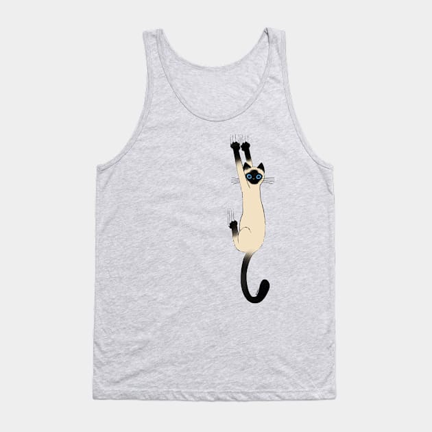 Siamese Cat Hanging On Funny Cat Holding on with Claws Tank Top by Coffee Squirrel